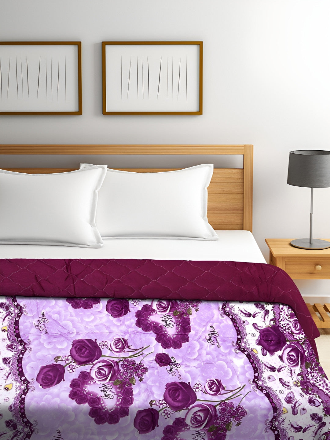 Purple & pink floral microfiber mild winter double bed quilt