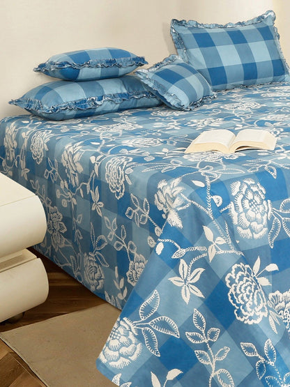 Blue & white floral queen bedsheet