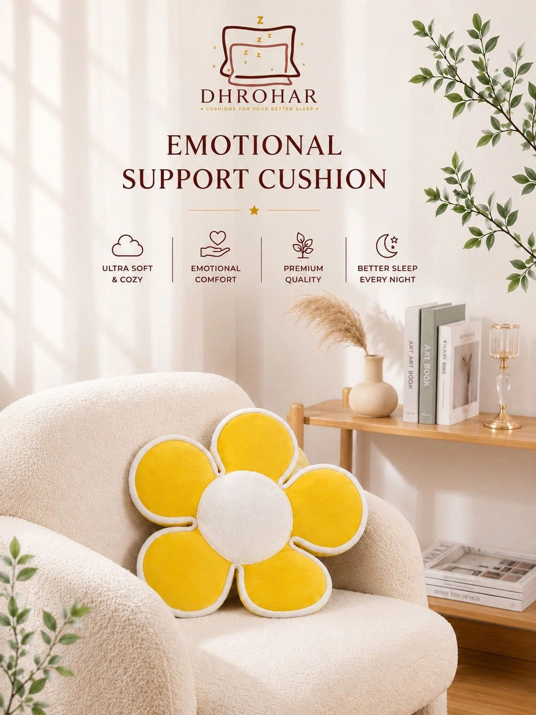Yellow cotton flower shape cushions