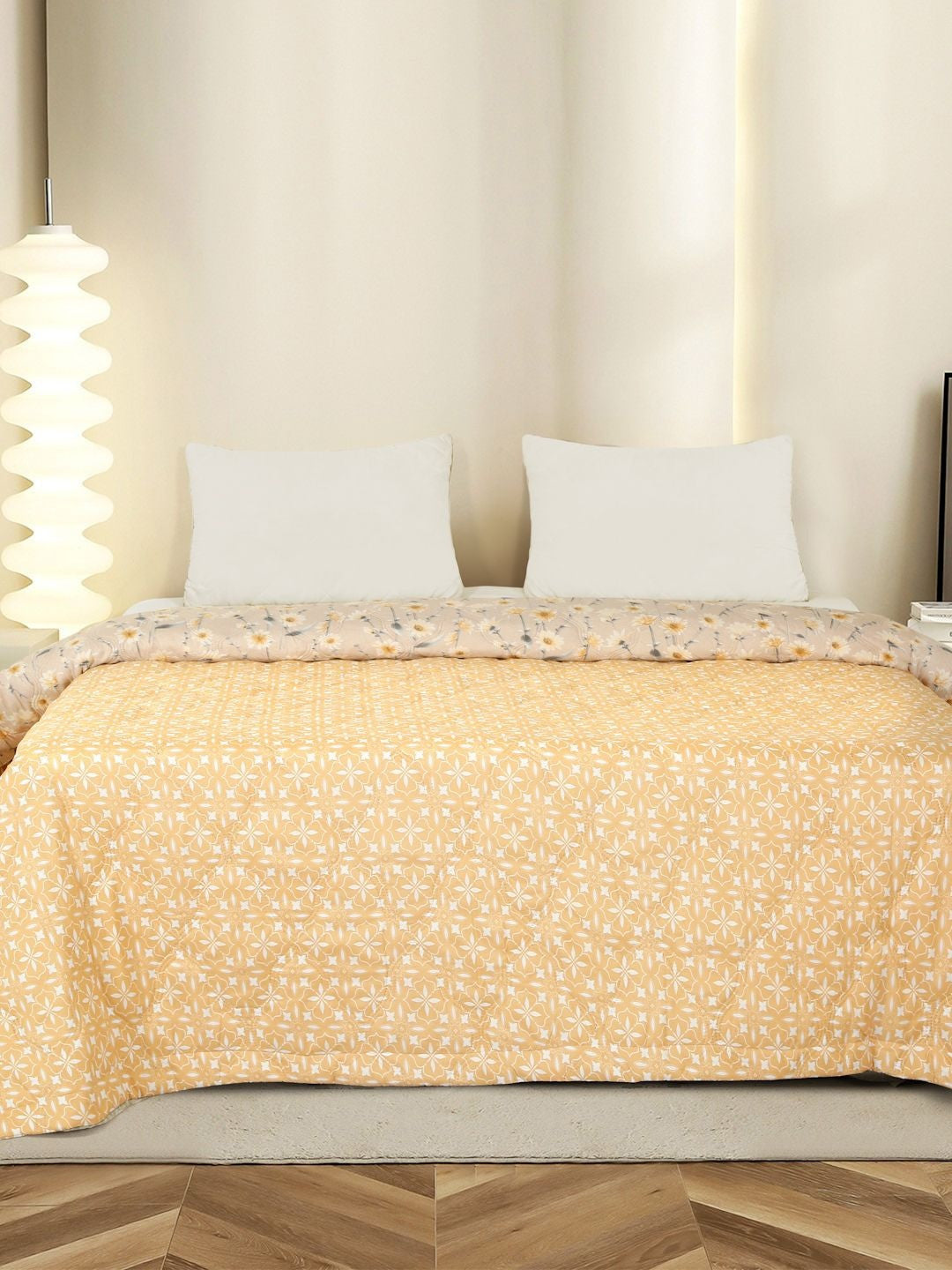 Orange & peach-coloured floral AC room dohar