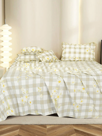Beige & white floral queen bedsheet