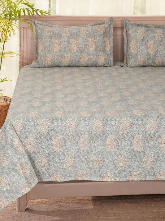 Grey & beige floral king bedsheet