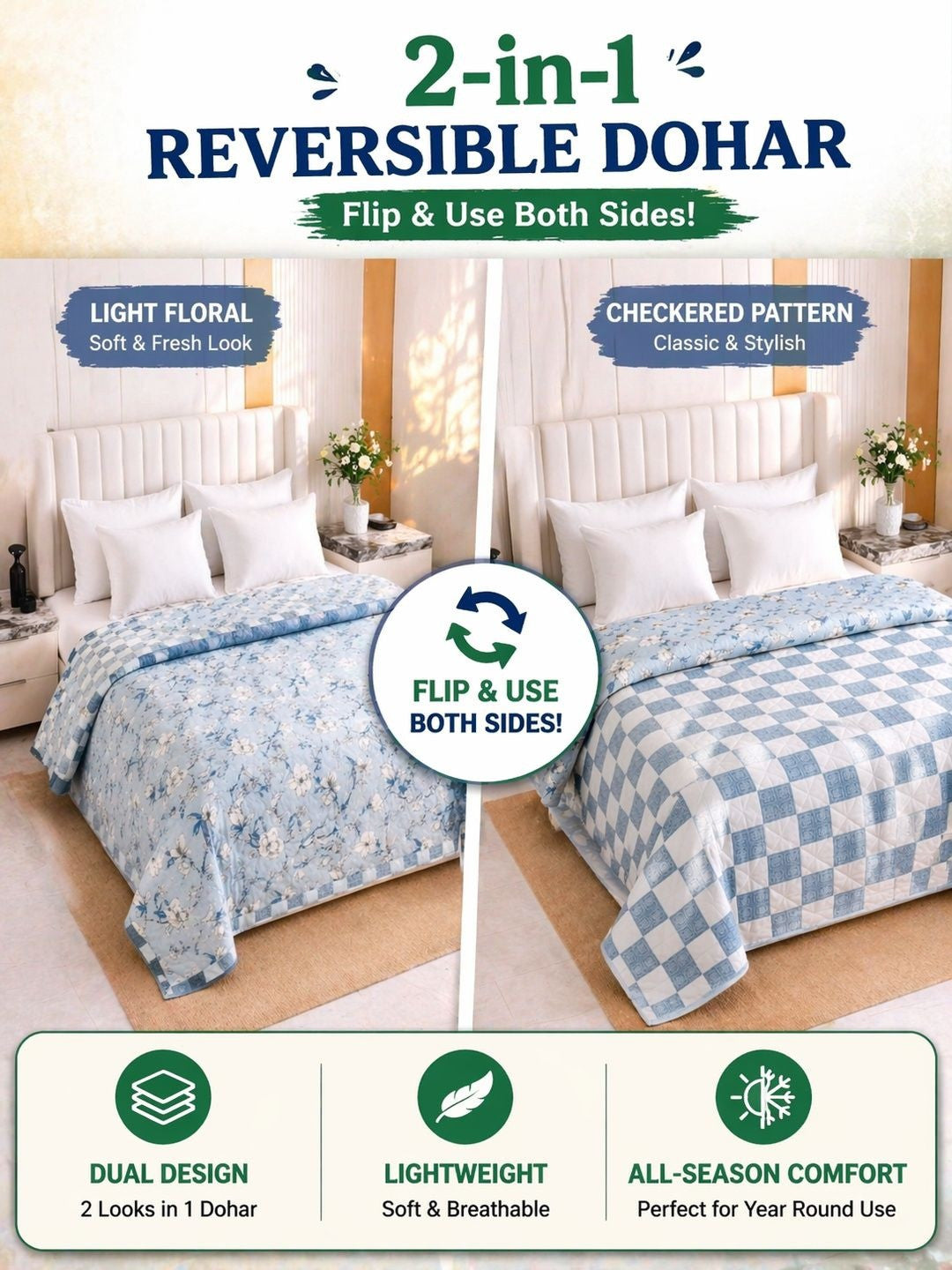 Blue & light blue floral AC room dohar