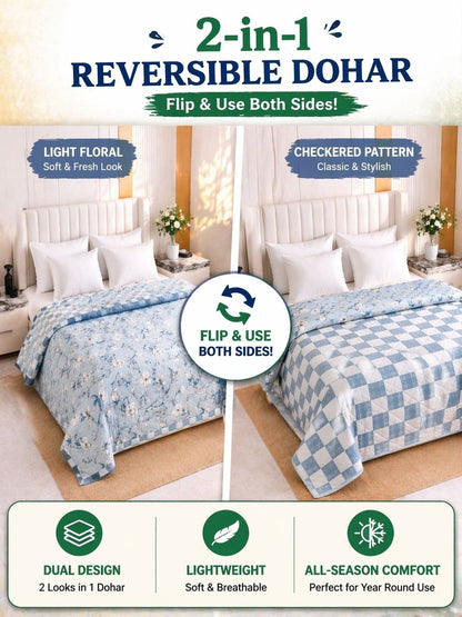 Blue & light blue floral AC room dohar