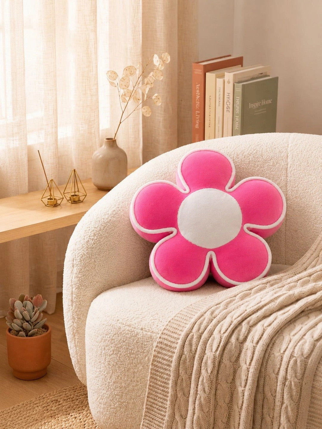 Pink cotton flower shape cushions