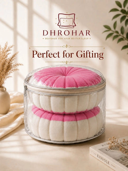 Pink velvet round pumpkin cushions, set of 2