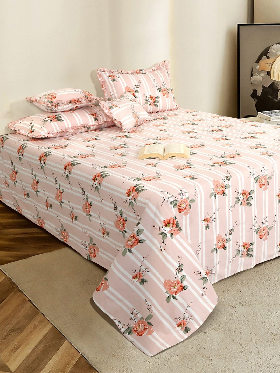 Pink floral queen bedsheet