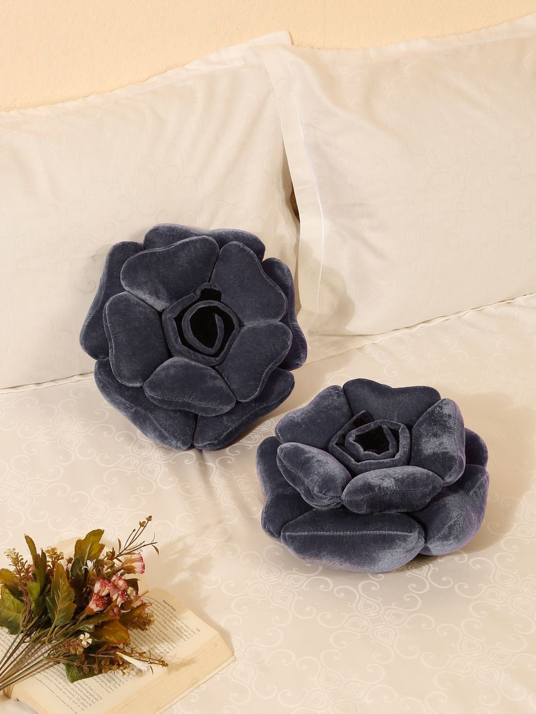 Grey poly cotton round cushions, set of 2