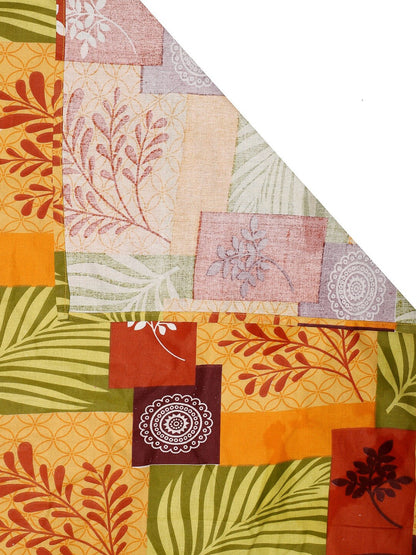 Yellow leaf cotton queen bedsheet, yellow & brown