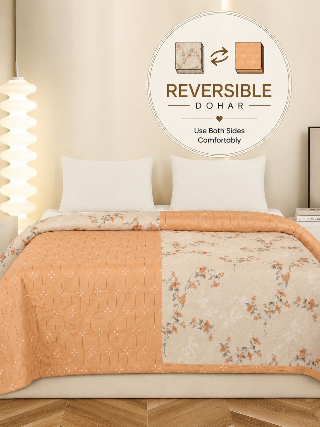 Rust & cream-coloured floral AC room dohar
