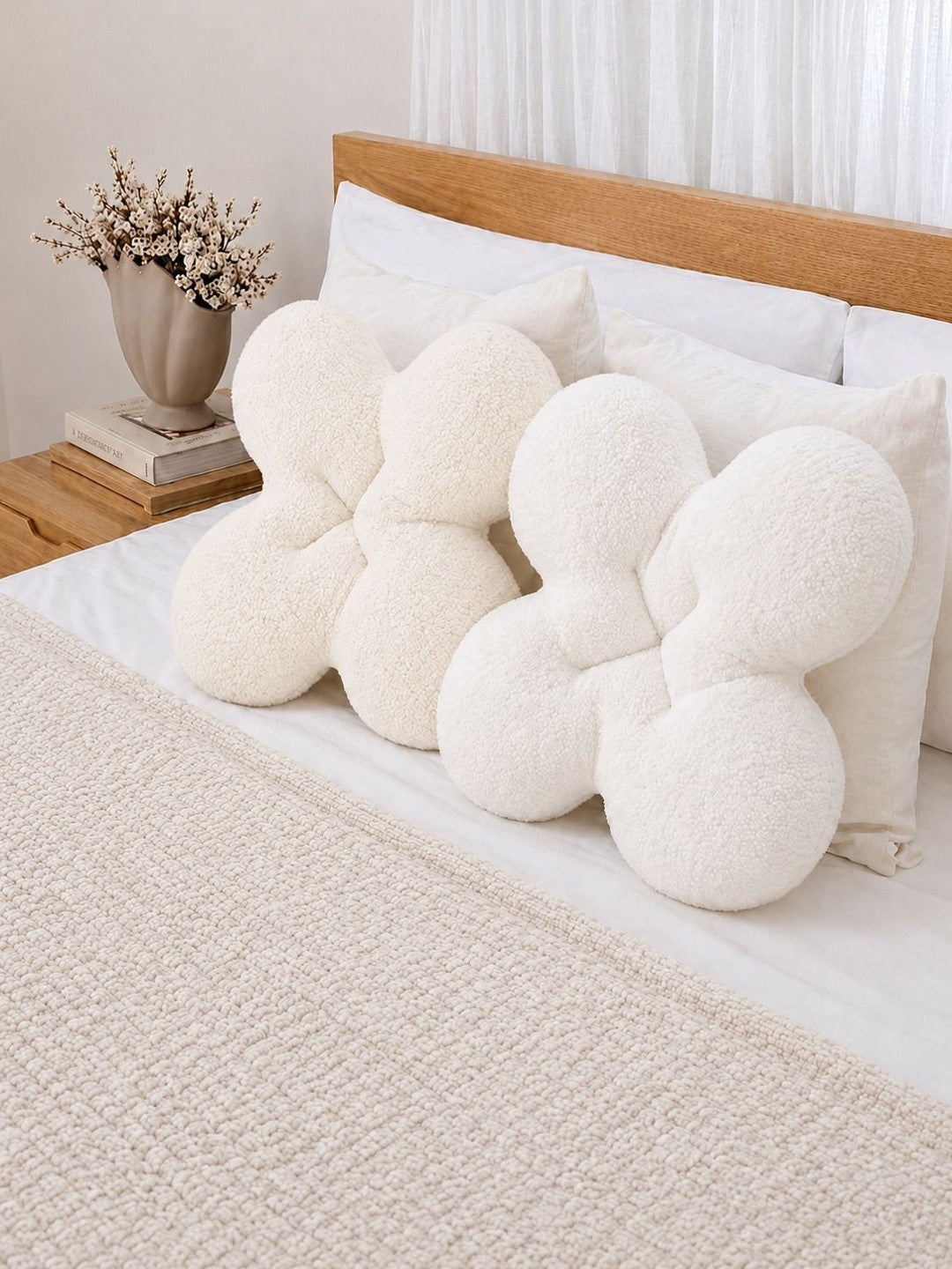 Off white & beige cotton cushions, set of 2