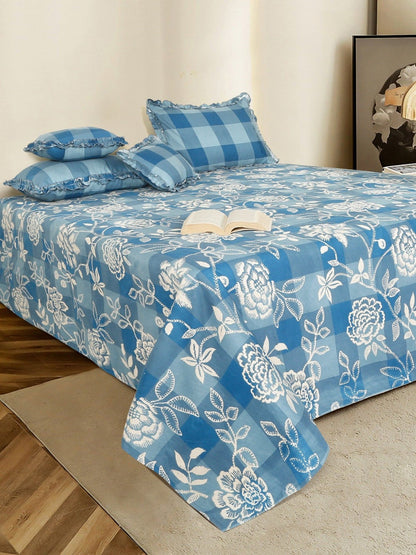 Blue & white floral queen bedsheet