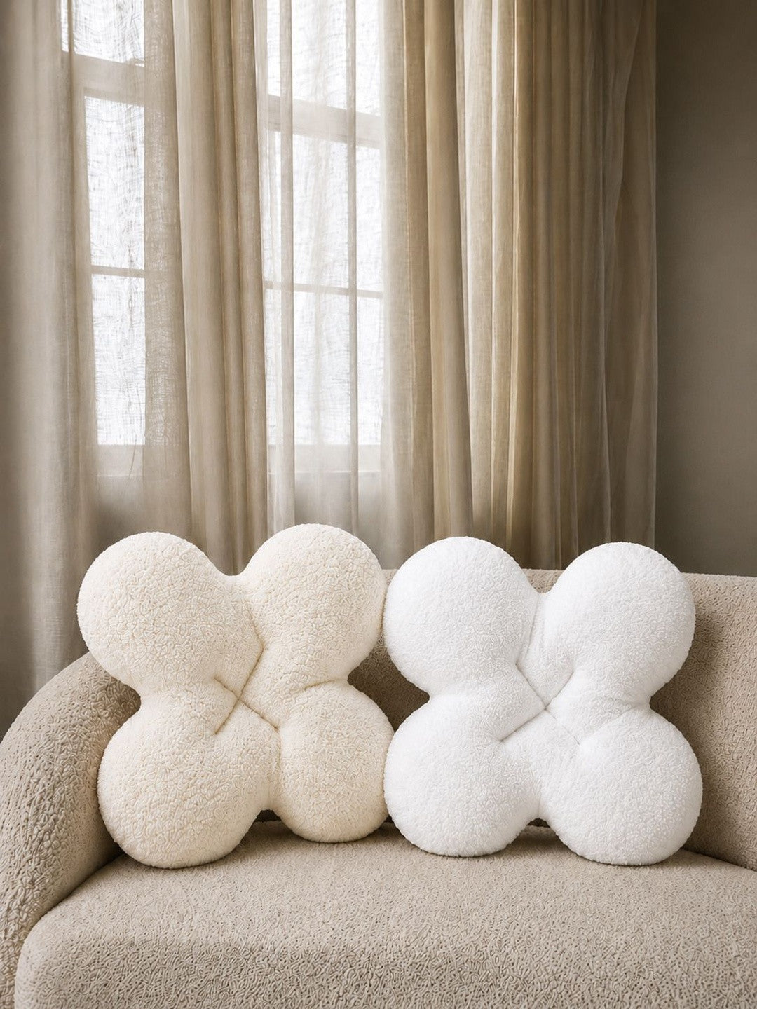 Off white & beige cotton cushions, set of 2
