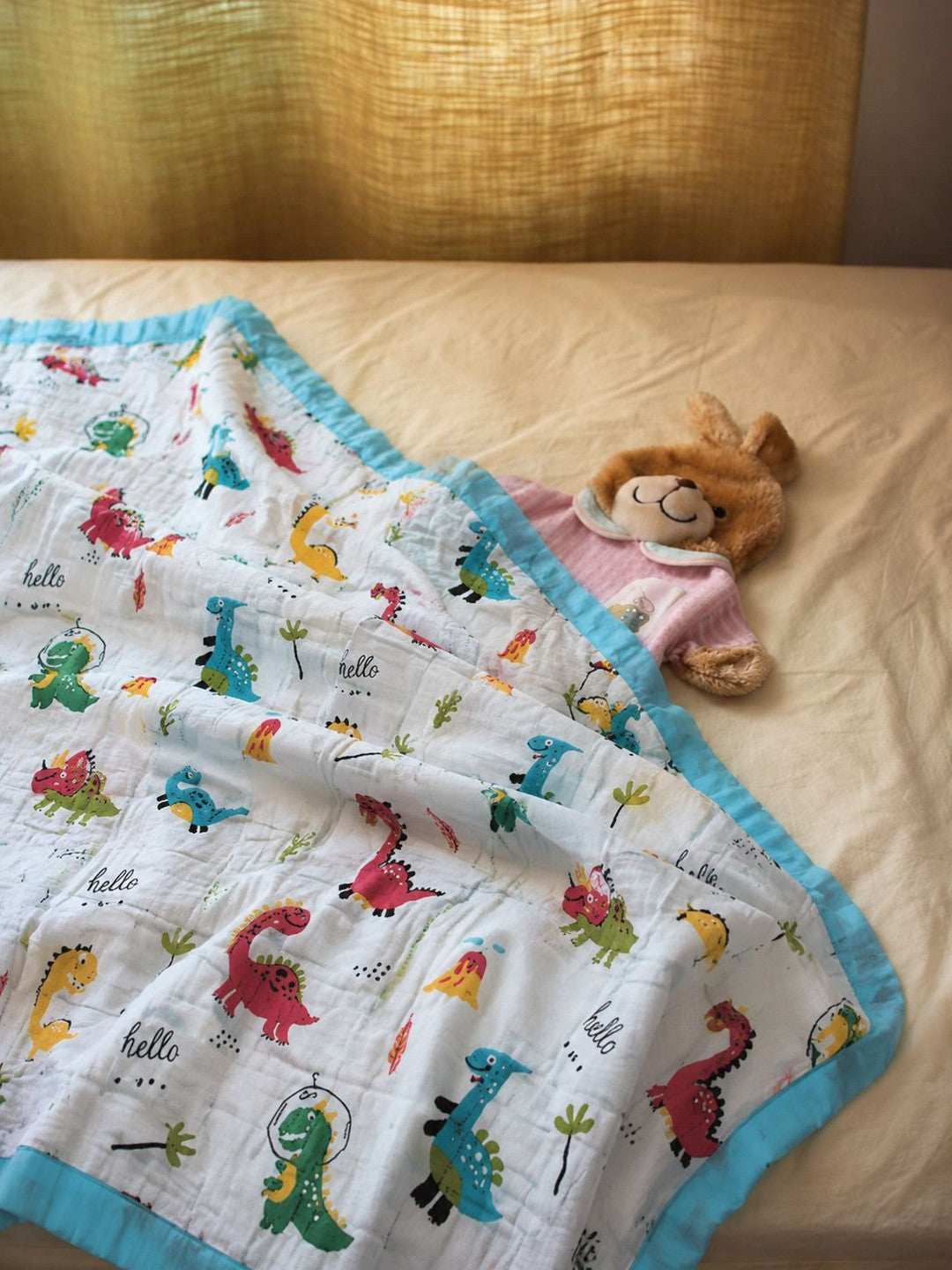 Beige cartoon characters AC room blanket