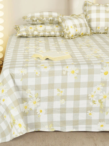 Beige & white floral queen bedsheet