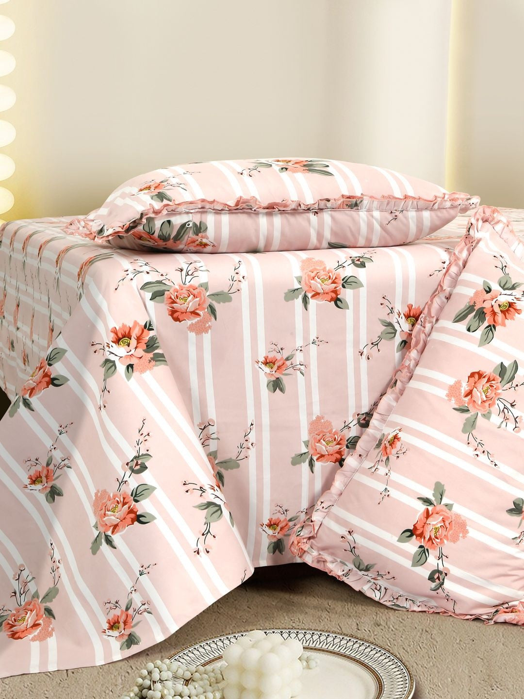 Pink floral queen bedsheet