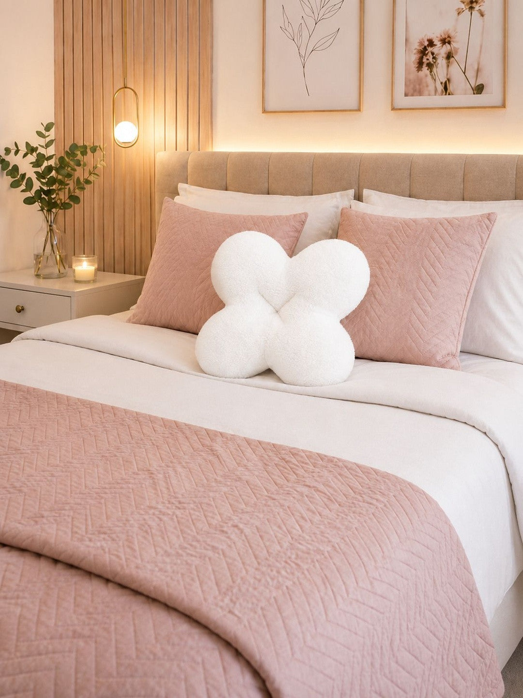Off white cotton floral cushions
