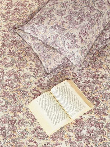 Cream-coloured & pink king bedsheet